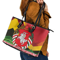 Belarus Red and Yellow National Crest Leather Tote Bag with Pahonia Knight and Folk Motif Design