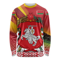 Belarus Red and Yellow National Crest Long Sleeve Shirt with Pahonia Knight and Folk Motif Design