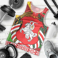 Belarus Red and Yellow National Crest Men Tank Top with Pahonia Knight and Folk Motif Design