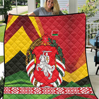 Belarus Red and Yellow National Crest Quilt with Pahonia Knight and Folk Motif Design
