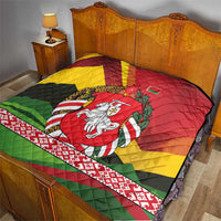 Belarus Red and Yellow National Crest Quilt with Pahonia Knight and Folk Motif Design