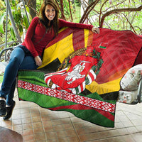 Belarus Red and Yellow National Crest Quilt with Pahonia Knight and Folk Motif Design