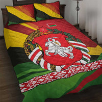 Belarus Red and Yellow National Crest Quilt Bed Set with Pahonia Knight and Folk Motif Design