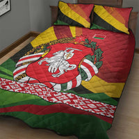Belarus Red and Yellow National Crest Quilt Bed Set with Pahonia Knight and Folk Motif Design