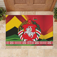 Belarus Red and Yellow National Crest Rubber Doormat with Pahonia Knight and Folk Motif Design