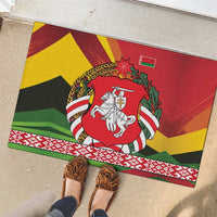 Belarus Red and Yellow National Crest Rubber Doormat with Pahonia Knight and Folk Motif Design