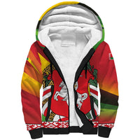Belarus Red and Yellow National Crest Sherpa Hoodie with Pahonia Knight and Folk Motif Design