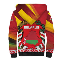 Belarus Red and Yellow National Crest Sherpa Hoodie with Pahonia Knight and Folk Motif Design
