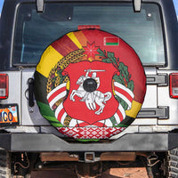 Belarus Red and Yellow National Crest Spare Tire Cover with Pahonia Knight and Folk Motif Design