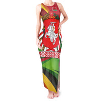 Belarus Red and Yellow National Crest Tank Maxi Dress with Pahonia Knight and Folk Motif Design