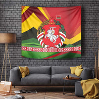 Belarus Red and Yellow National Crest Tapestry with Pahonia Knight and Folk Motif Design