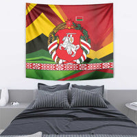 Belarus Red and Yellow National Crest Tapestry with Pahonia Knight and Folk Motif Design