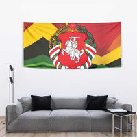 Belarus Red and Yellow National Crest Tapestry with Pahonia Knight and Folk Motif Design