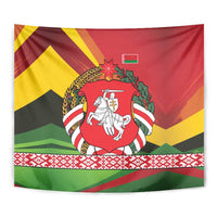 Belarus Red and Yellow National Crest Tapestry with Pahonia Knight and Folk Motif Design