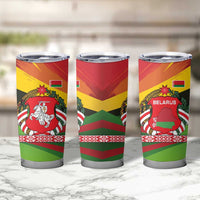 Belarus Red and Yellow National Crest Tumbler Cup with Pahonia Knight and Folk Motif Design