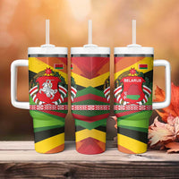 Belarus Red and Yellow National Crest Tumbler With Handle with Pahonia Knight and Folk Motif Design
