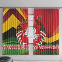 Belarus Red and Yellow National Crest Window Curtain with Pahonia Knight and Folk Motif Design
