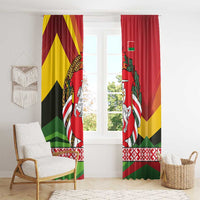 Belarus Red and Yellow National Crest Window Curtain with Pahonia Knight and Folk Motif Design