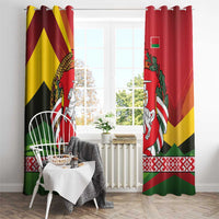 Belarus Red and Yellow National Crest Window Curtain with Pahonia Knight and Folk Motif Design