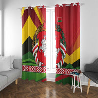Belarus Red and Yellow National Crest Window Curtain with Pahonia Knight and Folk Motif Design