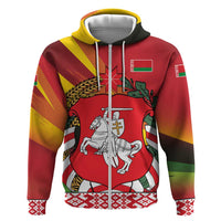 Belarus Red and Yellow National Crest Zip Hoodie with Pahonia Knight and Folk Motif Design
