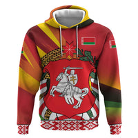 Belarus Red and Yellow National Crest Zip Hoodie with Pahonia Knight and Folk Motif Design