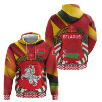 Belarus Red and Yellow National Crest Zip Hoodie with Pahonia Knight and Folk Motif Design