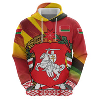 Belarus Red and Yellow National Crest Zip Hoodie with Pahonia Knight and Folk Motif Design