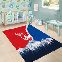 Slovakia – Red Blue Deer and Mountain Design Area Rug with National Symbols