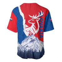 Slovakia – Red Blue Deer and Mountain Design Baseball Jersey with National Symbols