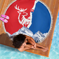 Slovakia – Red Blue Deer and Mountain Design Beach Blanket with National Symbols
