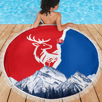 Slovakia – Red Blue Deer and Mountain Design Beach Blanket with National Symbols