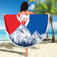 Slovakia – Red Blue Deer and Mountain Design Beach Blanket with National Symbols