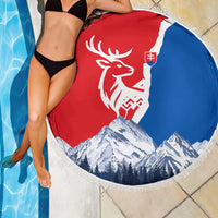 Slovakia – Red Blue Deer and Mountain Design Beach Blanket with National Symbols
