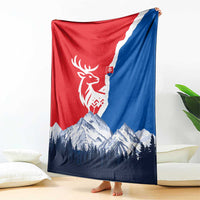 Slovakia – Red Blue Deer and Mountain Design Blanket with National Symbols