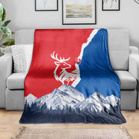 Slovakia – Red Blue Deer and Mountain Design Blanket with National Symbols
