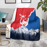 Slovakia – Red Blue Deer and Mountain Design Blanket with National Symbols
