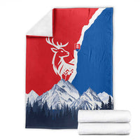 Slovakia – Red Blue Deer and Mountain Design Blanket with National Symbols