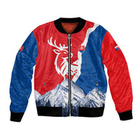 Slovakia – Red Blue Deer and Mountain Design Bomber Jacket with National Symbols