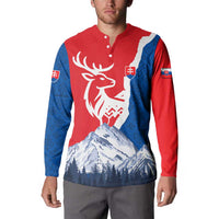 Slovakia – Red Blue Deer and Mountain Design Button Sweatshirt with National Symbols