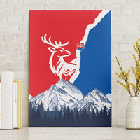 Slovakia – Red Blue Deer and Mountain Design Canvas Wall Art with National Symbols