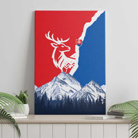 Slovakia – Red Blue Deer and Mountain Design Canvas Wall Art with National Symbols