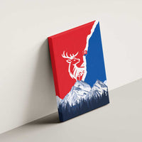 Slovakia – Red Blue Deer and Mountain Design Canvas Wall Art with National Symbols