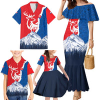 Slovakia – Red Blue Deer and Mountain Design Family Matching Mermaid Dress and Hawaiian Shirt with National Symbols