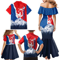 Slovakia – Red Blue Deer and Mountain Design Family Matching Mermaid Dress and Hawaiian Shirt with National Symbols