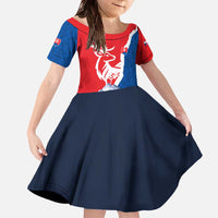Slovakia – Red Blue Deer and Mountain Design Family Matching Off The Shoulder Long Sleeve Dress and Hawaiian Shirt with National Symbols