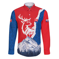 Slovakia – Red Blue Deer and Mountain Design Family Matching Off The Shoulder Long Sleeve Dress and Hawaiian Shirt with National Symbols