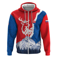 Slovakia – Red Blue Deer and Mountain Design Hoodie with National Symbols