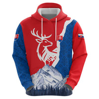 Slovakia – Red Blue Deer and Mountain Design Hoodie with National Symbols