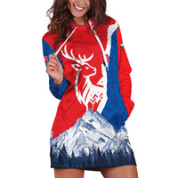 Slovakia – Red Blue Deer and Mountain Design Hoodie Dress with National Symbols